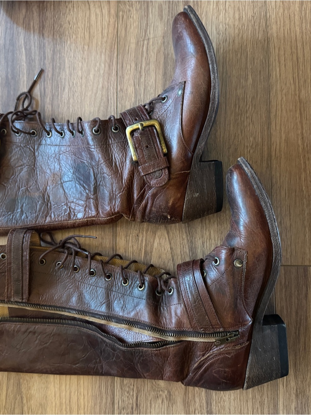 Old Gringo Brown Leather Lace-Up Mid-Calf Boots with Buckles - Picture 2 of 3